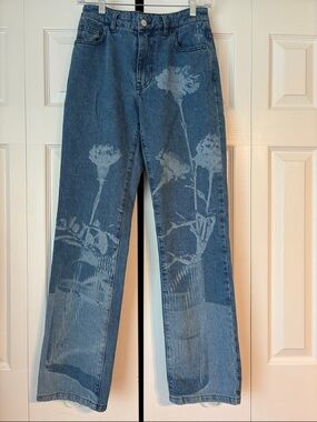Paloma Wool Blue Floral Bleach-Effect High-Rise Jeans